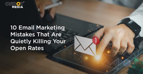 10 Email Marketing Mistakes That Are Quietly Killing Your Open Rates – email marketing campaign on a laptop highlighting inbox engagement and open rate optimisation.