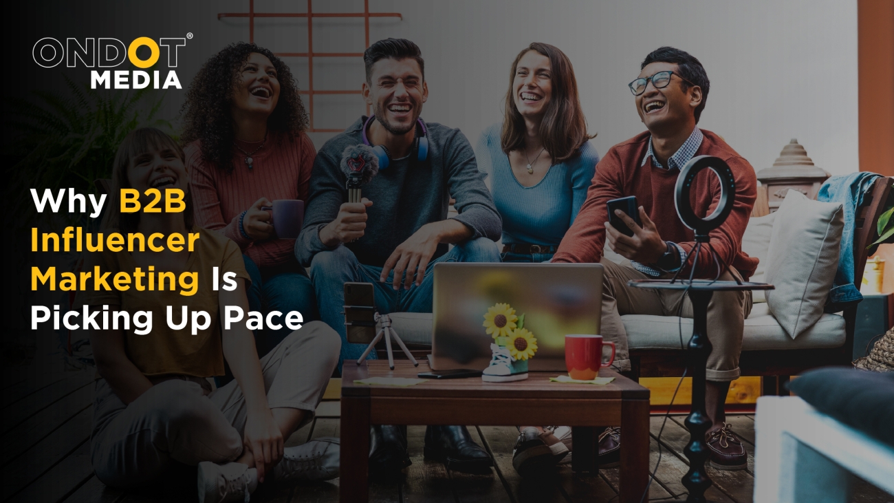 B2B influencer marketing professionals creating digital content for a brand campaign, highlighting the growing role of influencer partnerships in B2B marketing and demand generation.