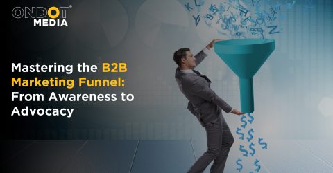 Illustration of the B2B marketing funnel showing how businesses move prospects from awareness to advocacy through strategic demand generation and customer engagement.