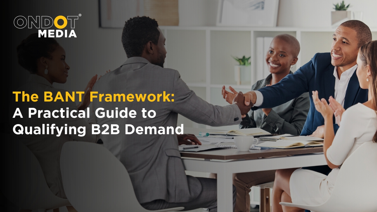 Business professionals discussing the BANT framework to qualify B2B demand and improve lead qualification through collaborative sales and marketing strategies.