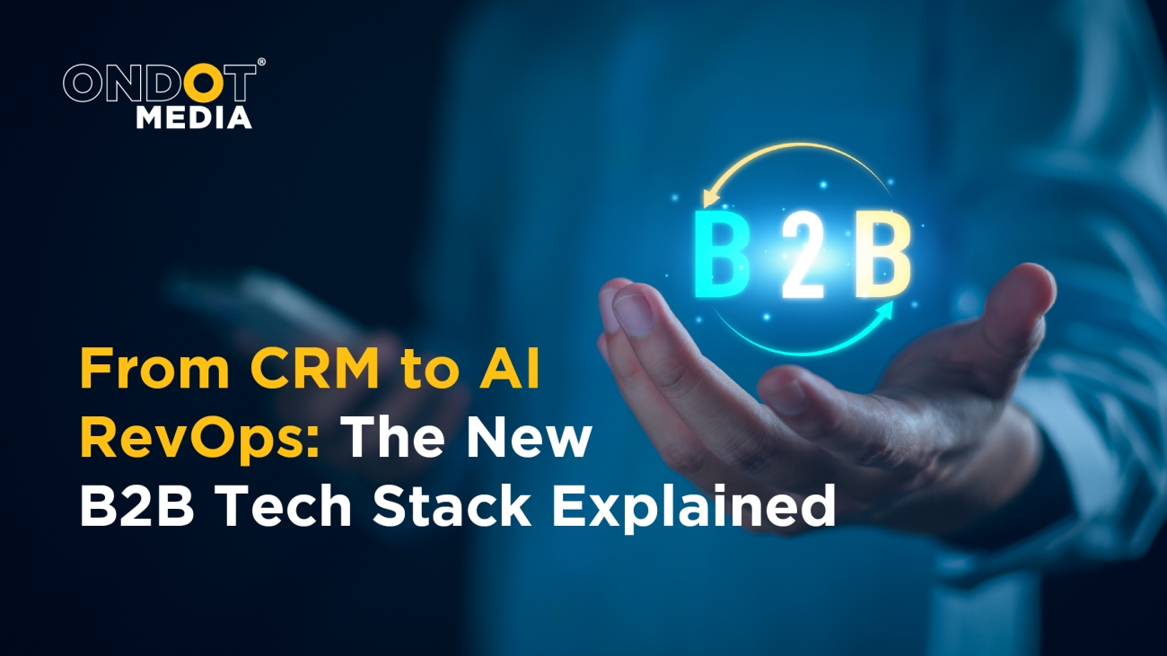 B2B technology stack showing the transition from CRM to AI RevOps, automation, data analytics, and revenue management.